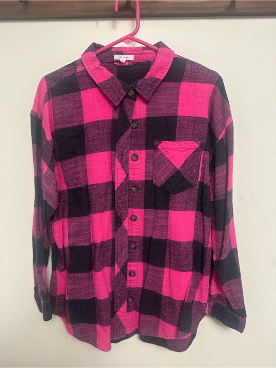 Maurices Tops - Maurice’s ' Pink and Black Plaid Button-Up Shirt